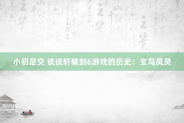 小初足交 谈谈轩辕剑6游戏的历史：玄鸟凤灵